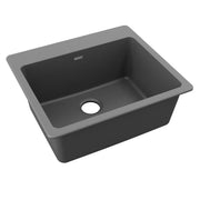 Dusk gray quartz drop-in sink with single bowl and drain opening.