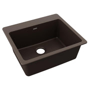 Mocha quartz drop-in sink with single basin and drain hole.