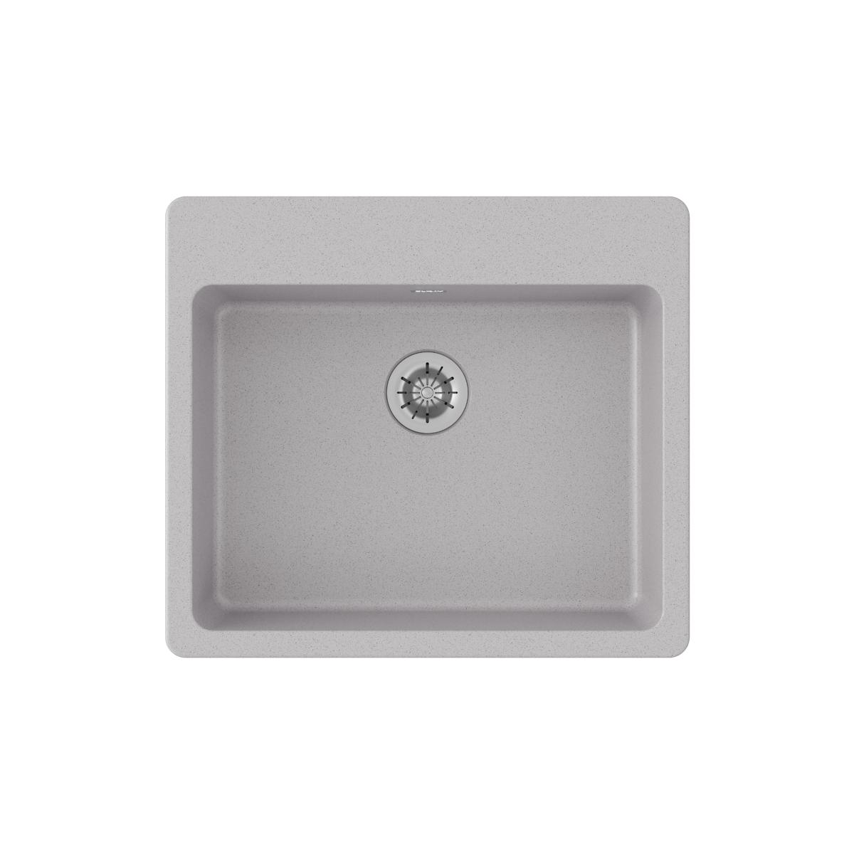 Greystone quartz single bowl drop-in sink with center drain, rounded corners, 25" x 22" x 5-1/2".