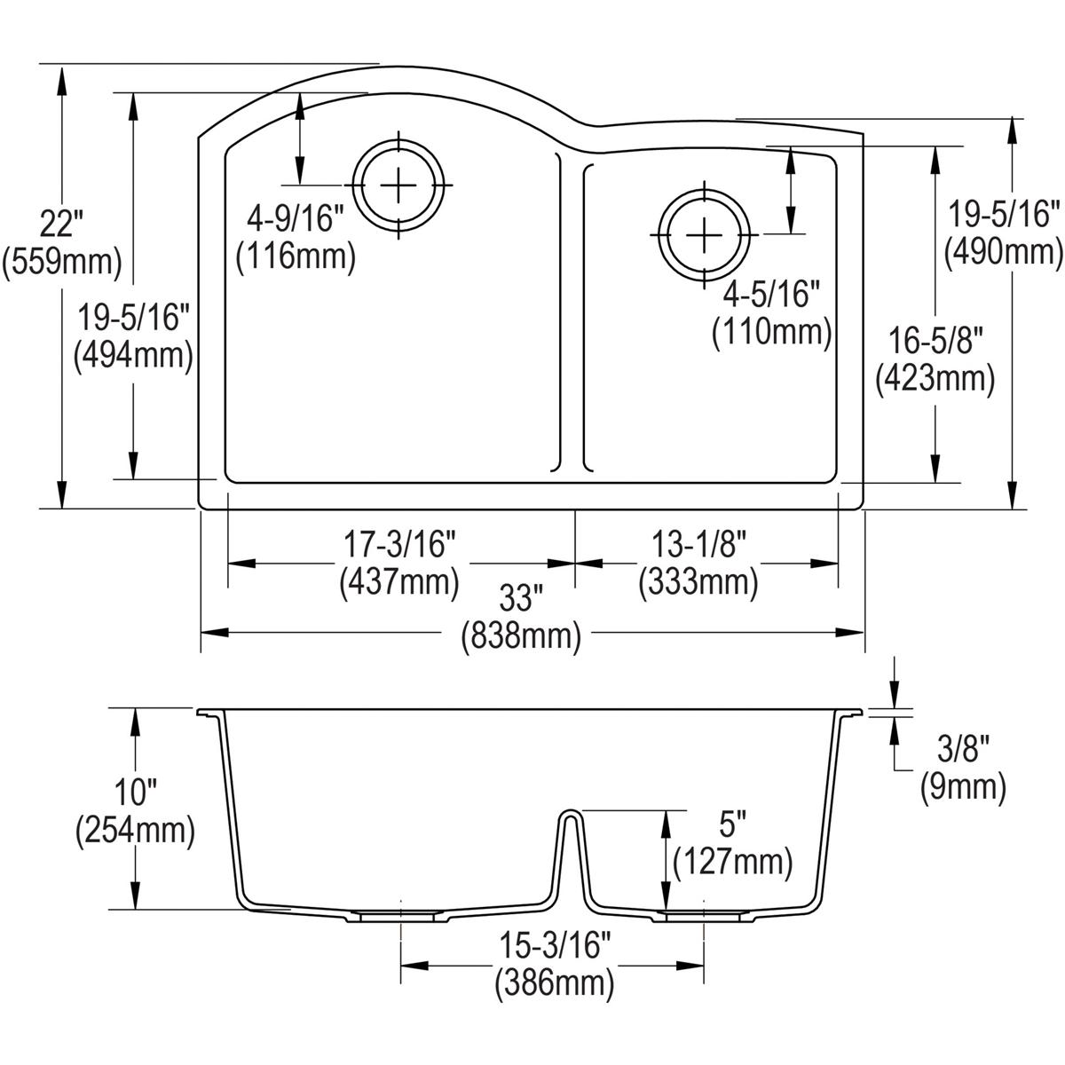Elkay Quartz Classic 33" x 22" x 10" Offset 60/40 Double Bowl Undermount Sink with Aqua Divide White