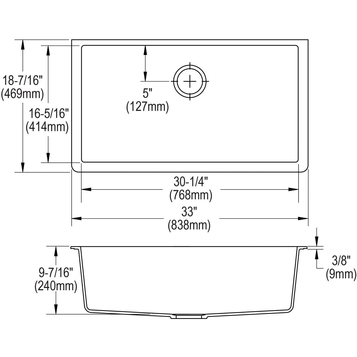 Elkay Quartz Classic 33" x 18-7/16" x 9-7/16" Single Bowl Undermount Sink Dusk Gray