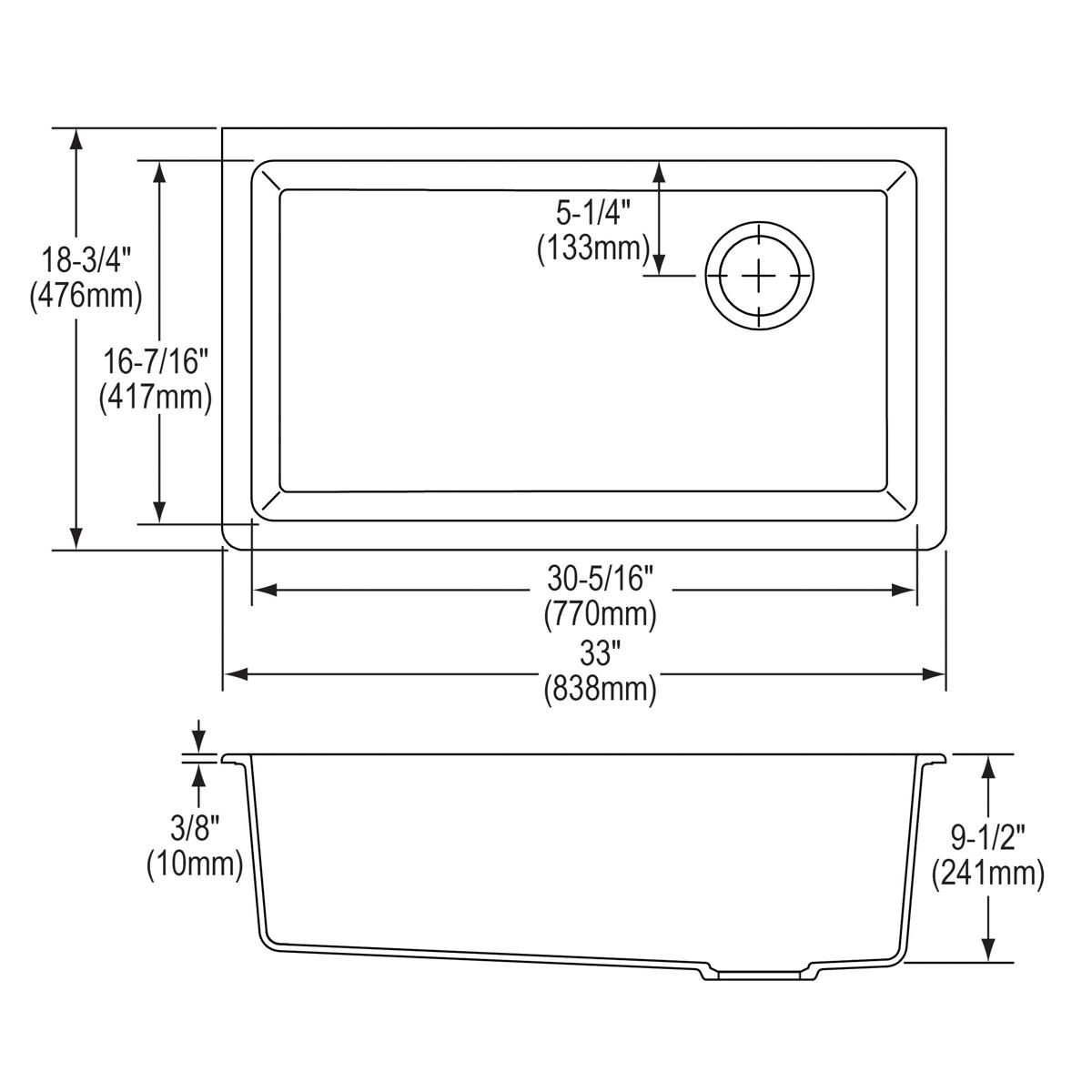 Elkay Quartz Classic 33" x 18-3/4" x 9-1/2" Single Bowl Undermount Sink White