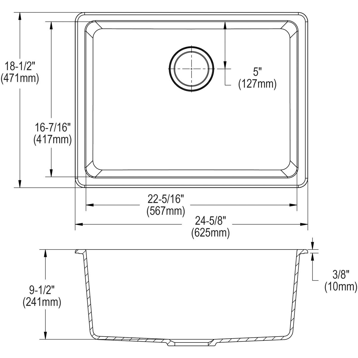Elkay Quartz Classic 24-5/8" x 18-1/2" x 9-1/2" Single Bowl Undermount Sink White