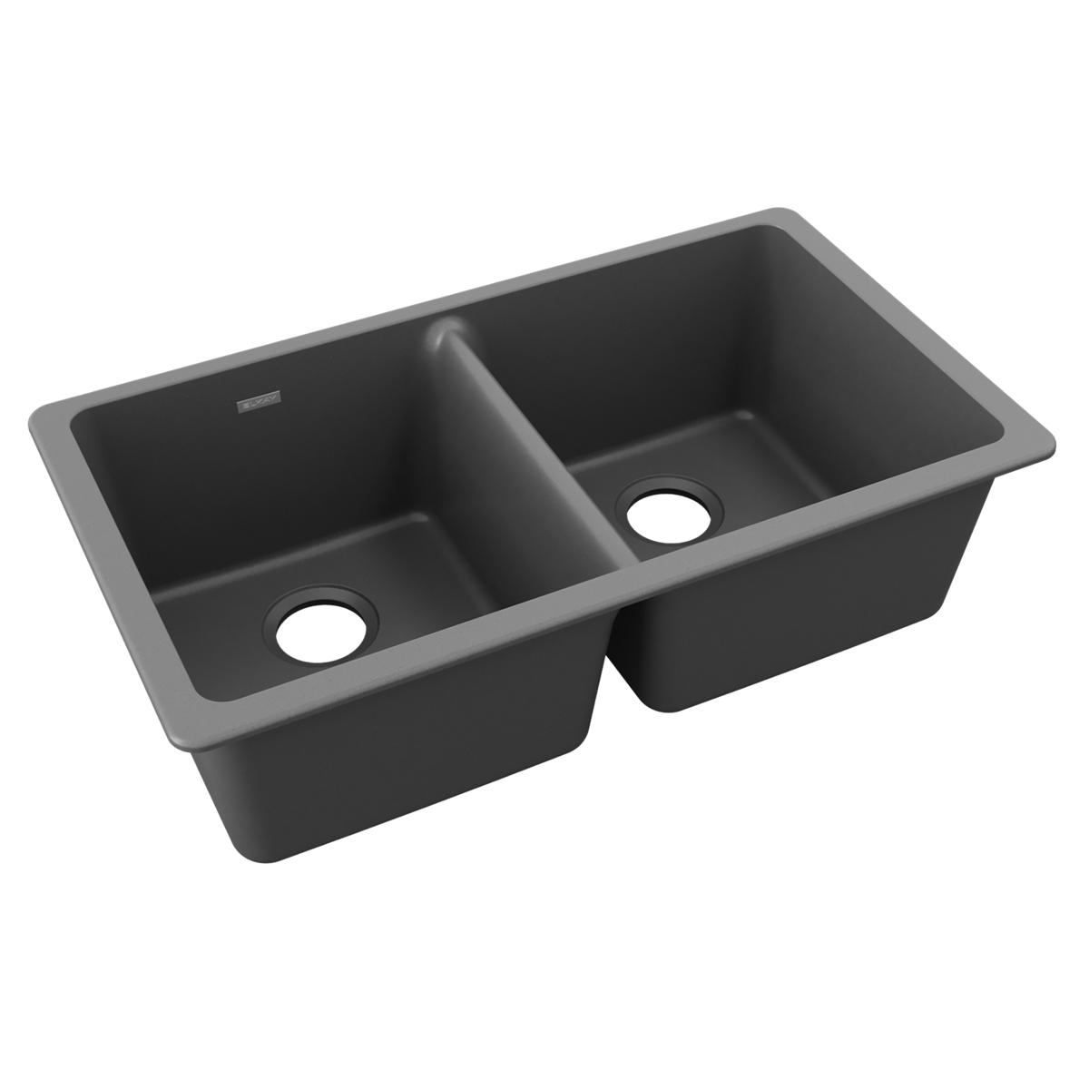 Elkay Quartz Classic 33" x 18-1/2" x 9-1/2" Equal Double Bowl Undermount Sink Dusk Gray