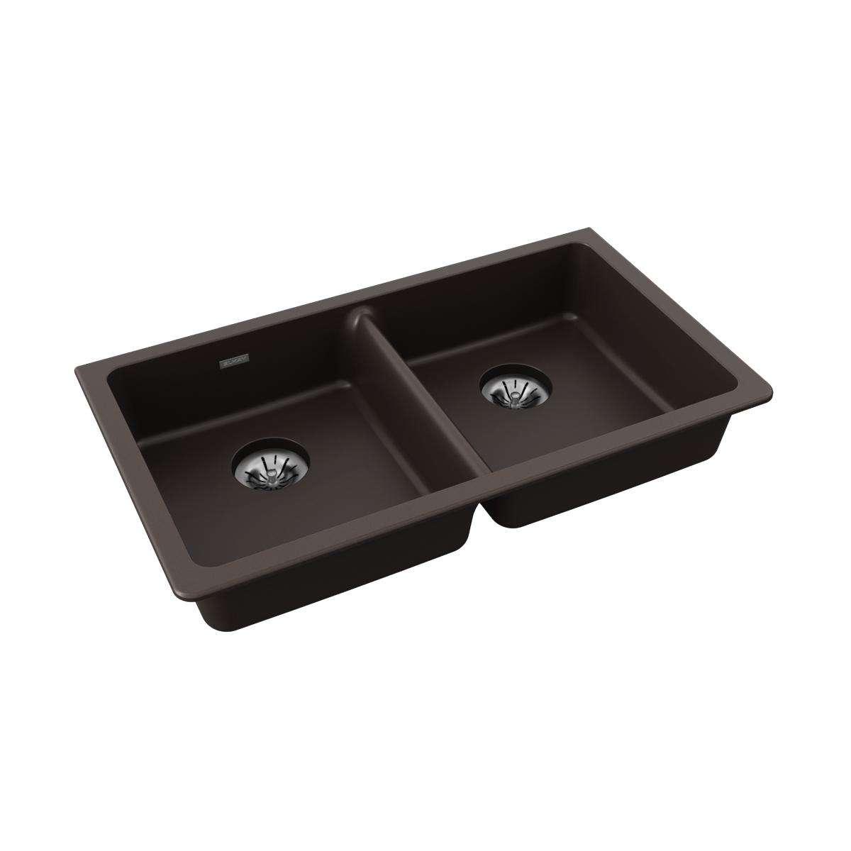 Elkay Quartz Classic 33" x 18-1/2" x 5-1/2", Double Bowl Undermount ADA Sink with Perfect Drain, Mocha