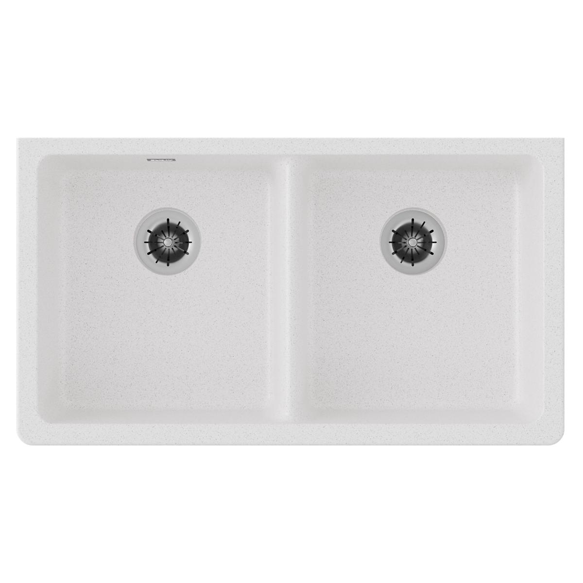 Elkay Quartz Classic 33" x 18-1/2" x 5-1/2", Double Bowl Undermount ADA Sink with Perfect Drain, White