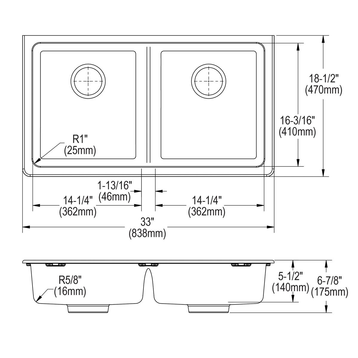 Elkay Quartz Classic 33" x 18-1/2" x 5-1/2", Double Bowl Undermount ADA Sink with Perfect Drain, Mocha
