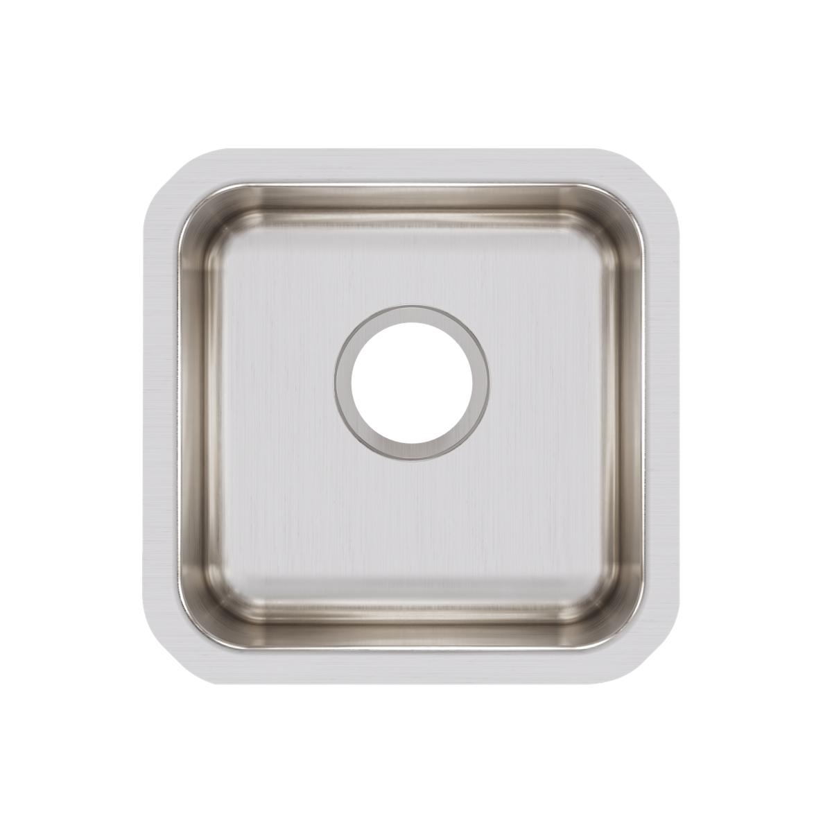 Square stainless steel undermount sink bowl with single faucet hole, brushed finish surface.