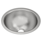 Stainless steel round undermount bathroom sink with brushed finish and single drain opening.