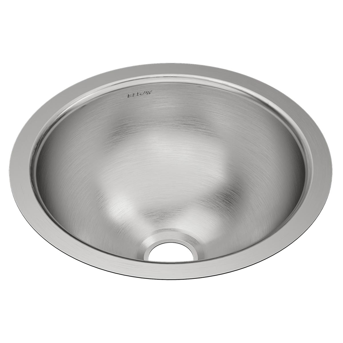 Stainless steel round undermount bathroom sink with brushed finish and single drain opening.