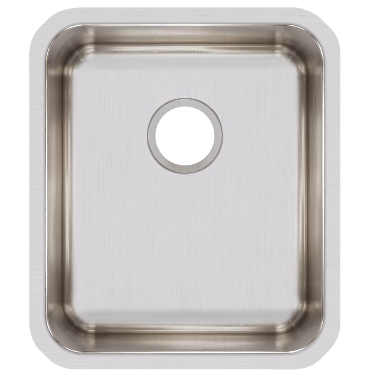 Stainless steel single bowl undermount sink with brushed finish and rounded corners, shown from above.