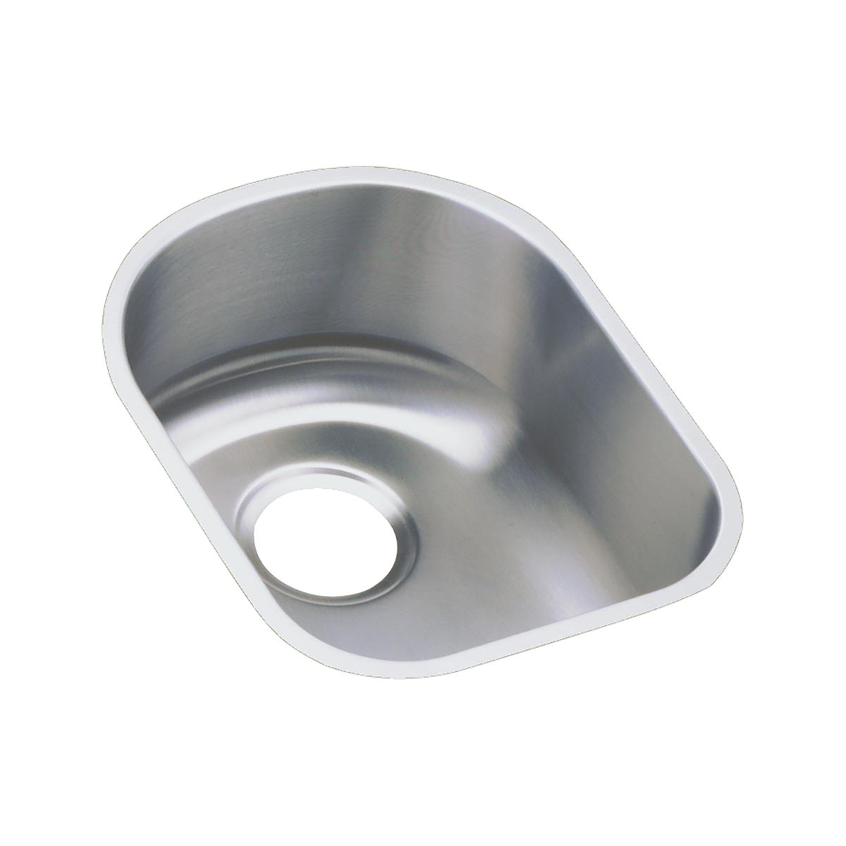 Stainless steel single bowl undermount sink with brushed finish and drain opening, viewed from above at an angle.