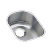 Stainless steel single bowl undermount sink with brushed finish and drain opening, viewed from above at an angle.