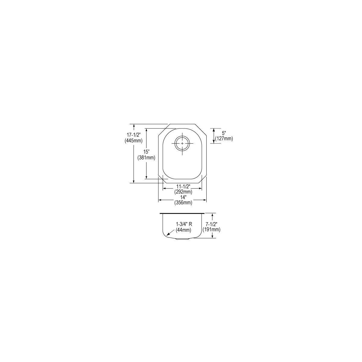Elkay Lustertone Classic Stainless Steel 14" x 17-1/2" x 7-1/2", Single Bowl Undermount Sink