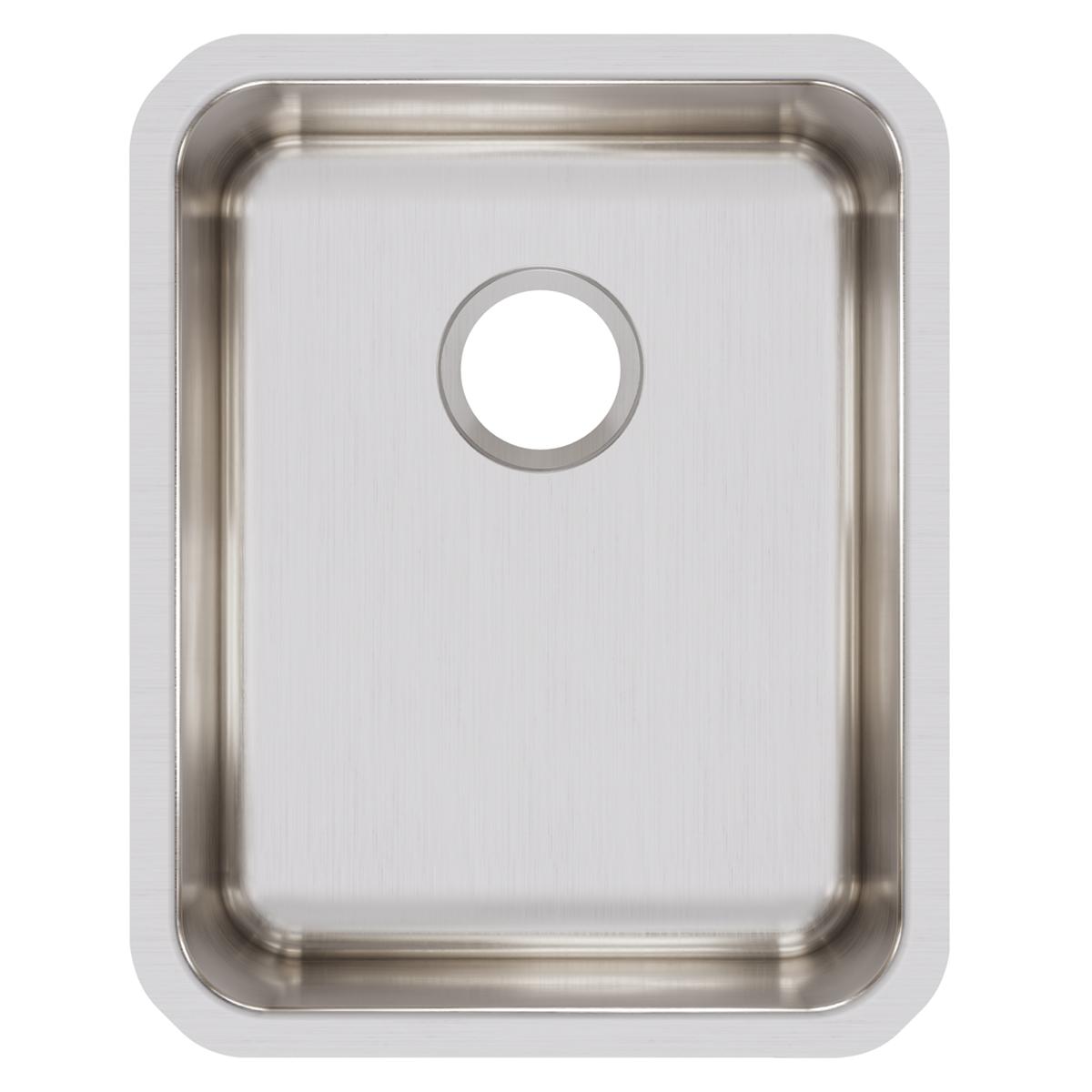 Stainless steel single bowl undermount sink with brushed finish and rounded corners, viewed from above.