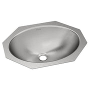 Stainless steel undermount bathroom sink with oval bowl and brushed finish surface.