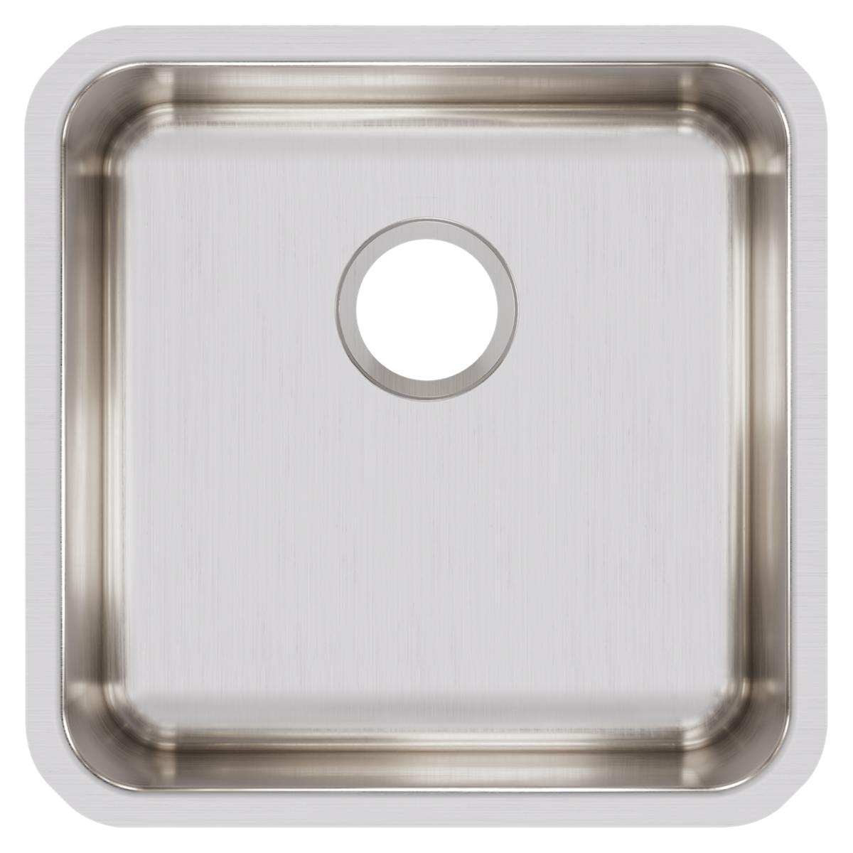 Stainless steel single bowl undermount sink with brushed finish and rounded corners, viewed from above.