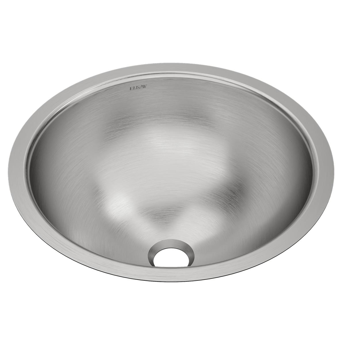 Stainless steel round undermount bathroom sink with single bowl and overflow hole.