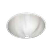 Stainless steel round undermount bathroom sink with single bowl and drain hole.