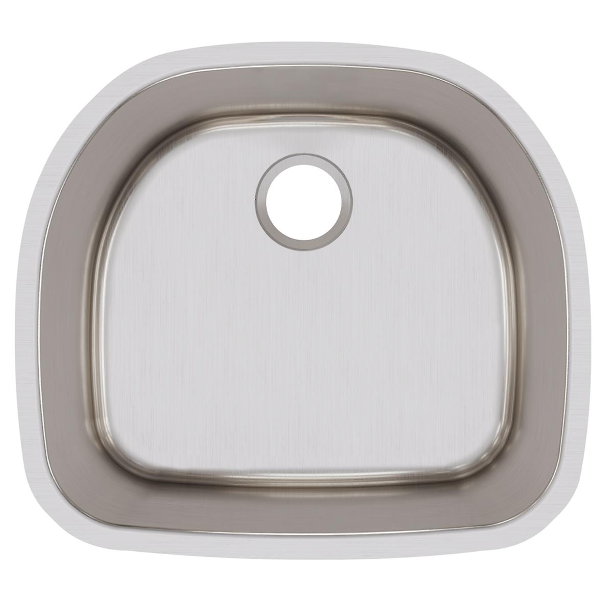 Stainless steel single bowl undermount sink with brushed finish and rounded square shape viewed from above.