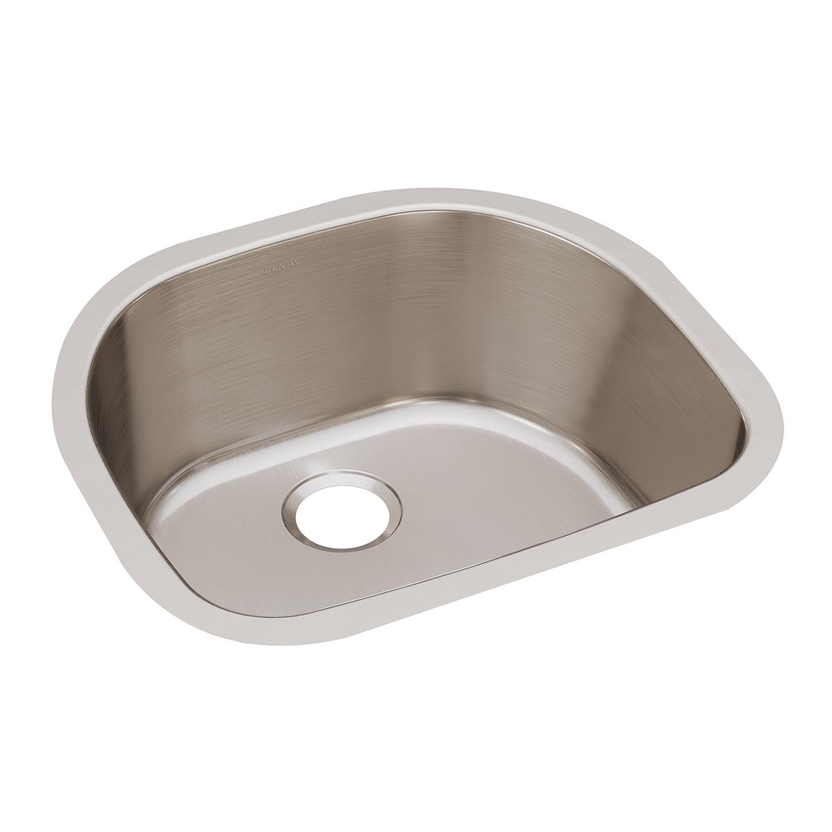 Stainless steel single bowl undermount sink with brushed finish and drain hole.