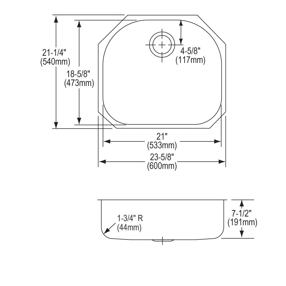 Elkay Lustertone Classic Stainless Steel, 23-5/8" x 21-1/4" x 7-1/2" Single Bowl Undermount Sink