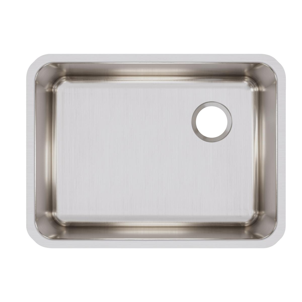 Stainless steel single bowl undermount sink with brushed finish and right-side drain hole opening.