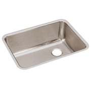 Stainless steel undermount sink with single rectangular bowl and right-side drain opening.