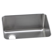 Stainless steel single bowl undermount sink with left drain and rounded corners.