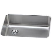 Stainless steel undermount sink with single bowl and drain positioned on left side.
