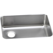 Stainless steel single bowl undermount sink with rounded corners and left drain hole.