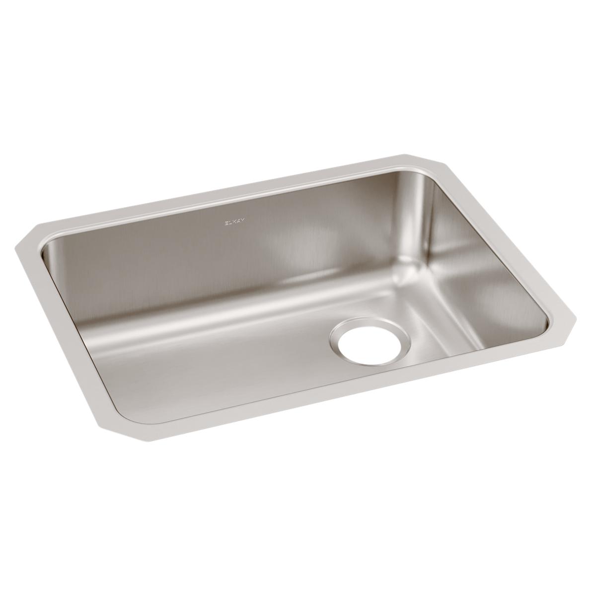 Stainless steel single bowl undermount sink with rounded corners and right-side drain opening.