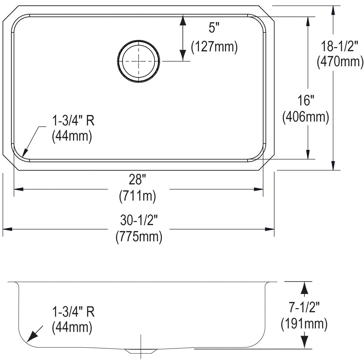 Elkay Lustertone Classic Stainless Steel 30-1/2" x 18-1/2" x 7-1/2" Single Bowl Undermount Sink