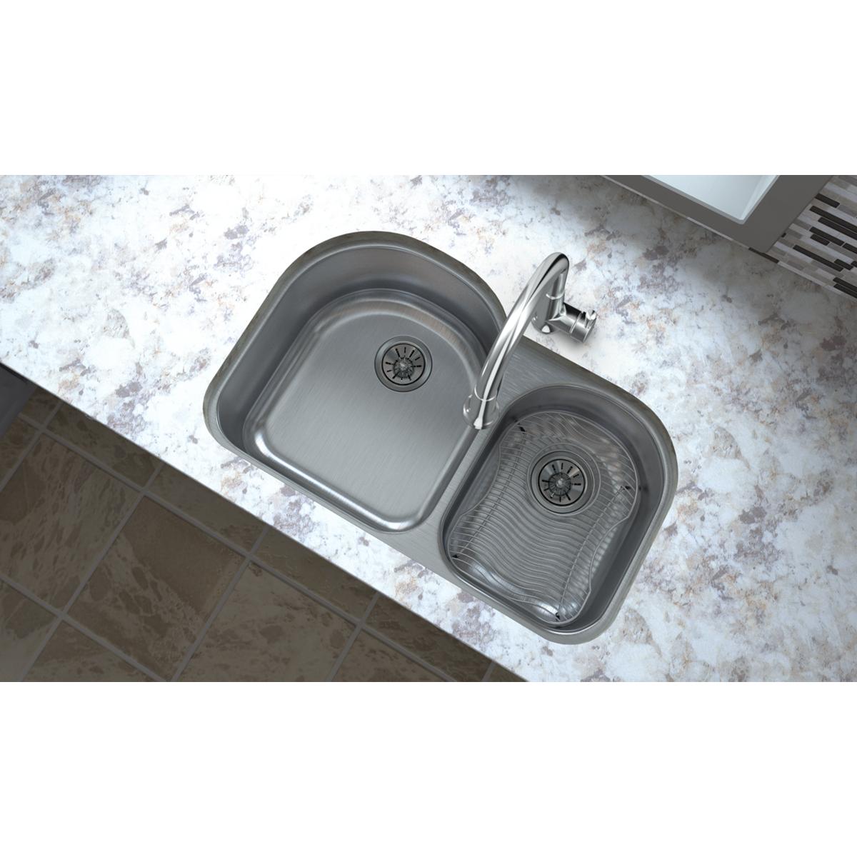 Stainless steel bottom grid with crosshatch pattern designed to fit in a kitchen sink basin.