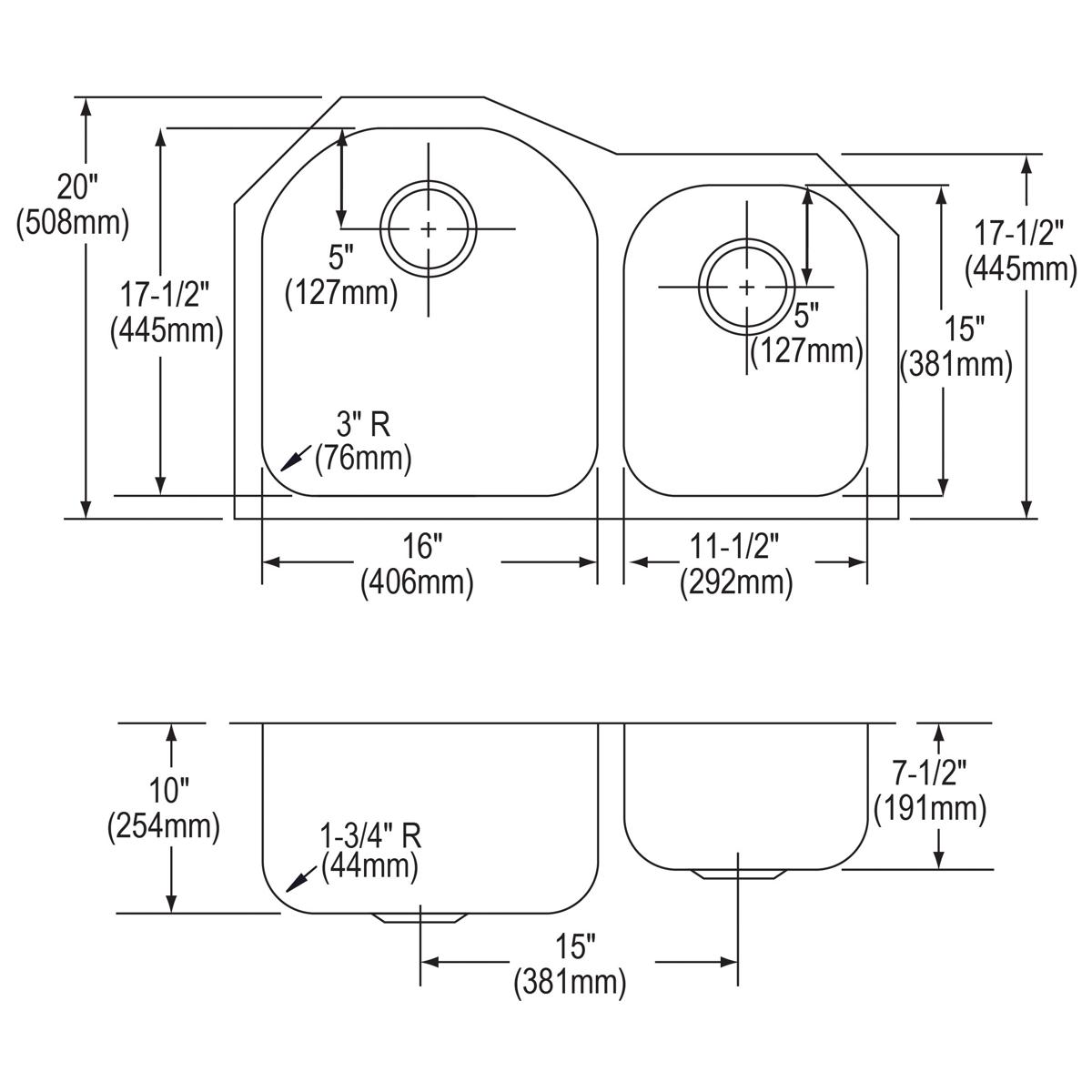 Elkay Lustertone Classic Stainless Steel 31-1/4" x 20" x 10", Offset 60/40 Double Bowl Undermount Sink