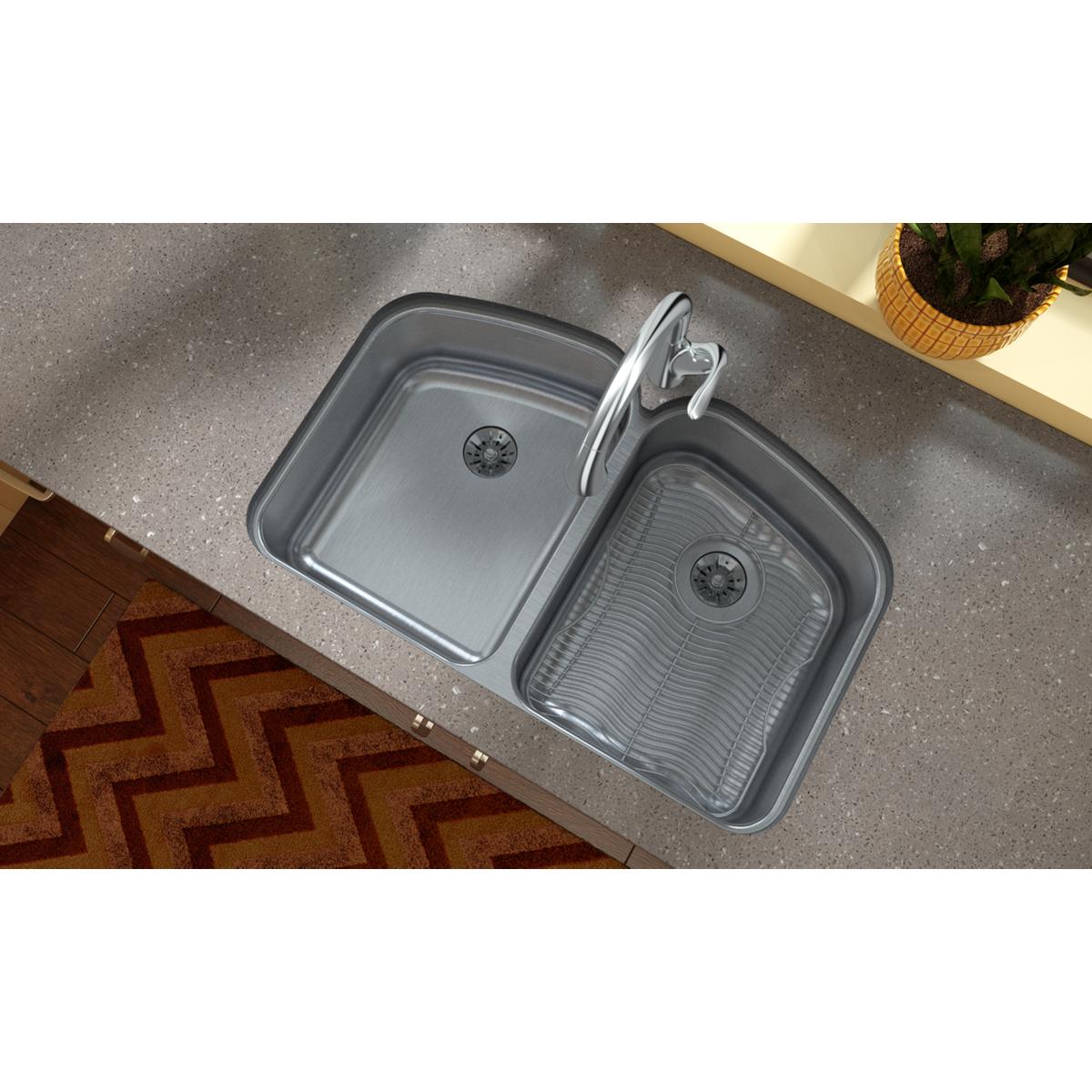 Stainless steel bottom grid with horizontal ribbed pattern for kitchen sink basin.