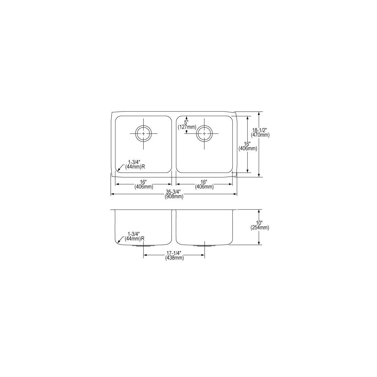 Elkay Lustertone Classic Stainless Steel 35-3/4" x 18-1/2" x 10", Equal Double Bowl Undermount Sink Kit