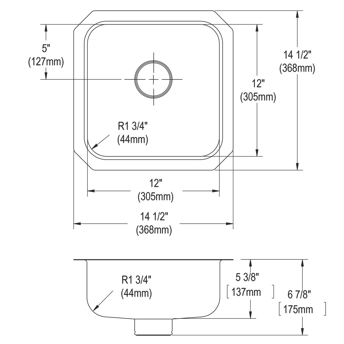 Elkay Lustertone Classic Stainless Steel 14-1/2" x 14-1/2" x 5-1/2", Single Bowl Undermount ADA Sink w/Perfect Drain