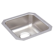 Stainless steel single bowl undermount sink with brushed finish and rounded corners.