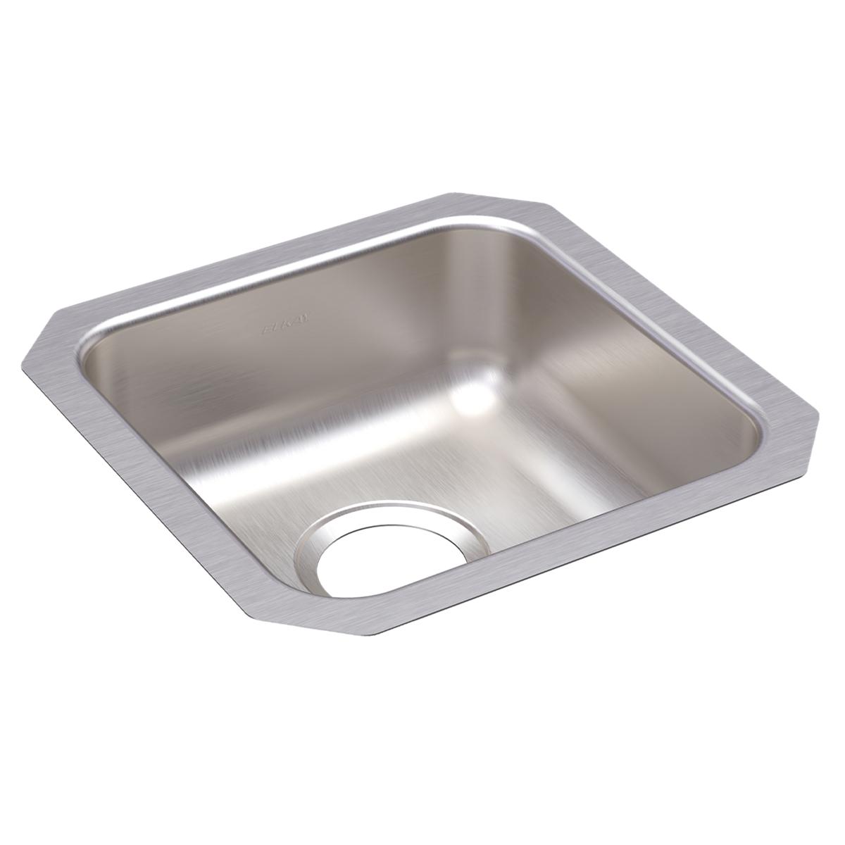Stainless steel single bowl undermount sink with brushed finish and rounded corners.