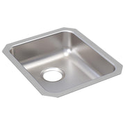 Stainless steel undermount sink with single bowl, drain hole, and brushed satin finish.