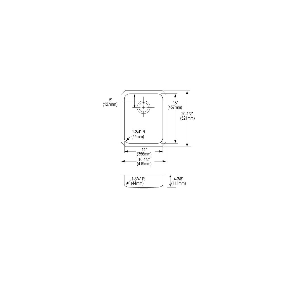 Elkay Lustertone Classic Stainless Steel 16-1/2" x 20-1/2" x 4-3/8", Single Bowl Undermount ADA Sink