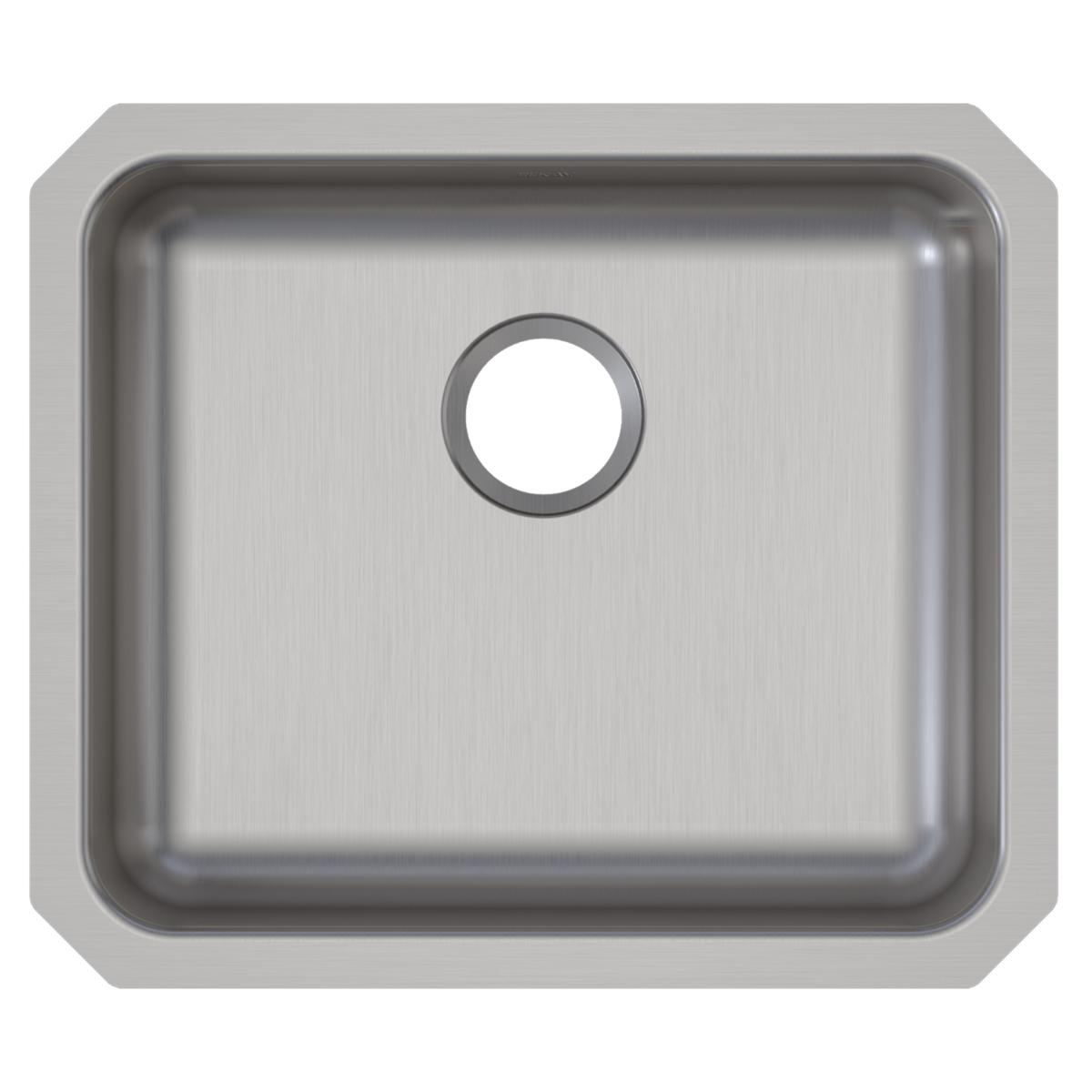 Stainless steel single bowl undermount sink with brushed finish and centered drain hole.