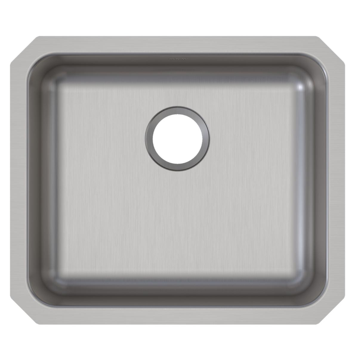 Stainless steel single bowl undermount sink with brushed finish and drain hole opening.