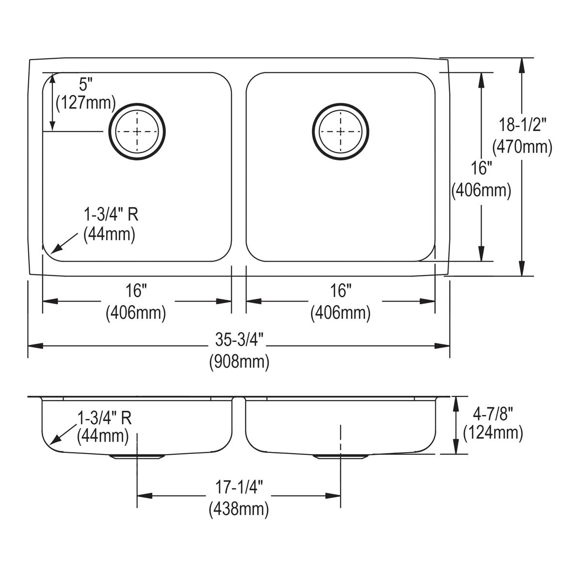 Elkay Lustertone Classic Stainless Steel 35-3/4" x 18-1/2" x 4-7/8", Equal Double Bowl Undermount ADA Sink