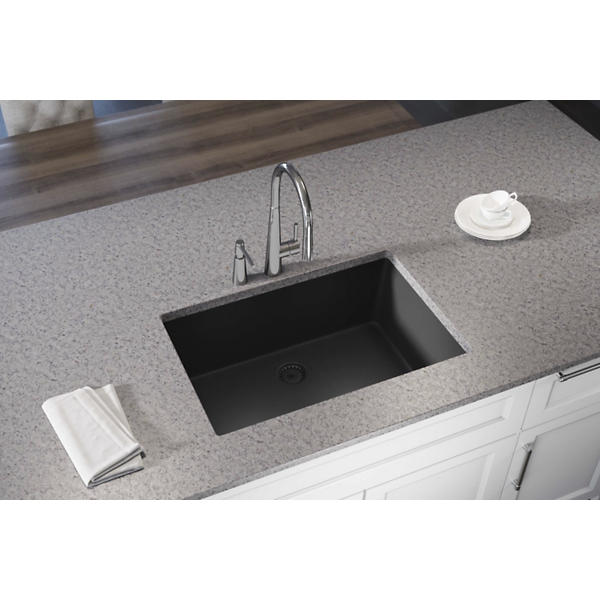 Elkay ELXRU13322CA0 Quartz Luxe 33" x 18-7/16" x 9-7/16", Single Bowl Undermount Sink, Caviar
