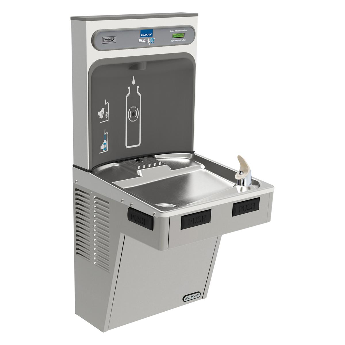 Elkay ezH2O Bottle Filling Station with Mechanically Activated Single ADA Cooler Non-Filtered Non-Refrigerated Light Gray