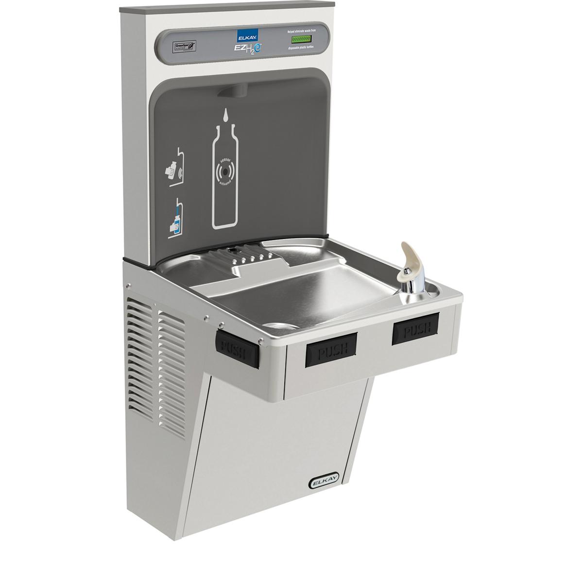 Elkay ezH2O Bottle Filling Station with Mechanically Activated Single ADA Cooler Non-Filtered Non-Refrigerated Stainless