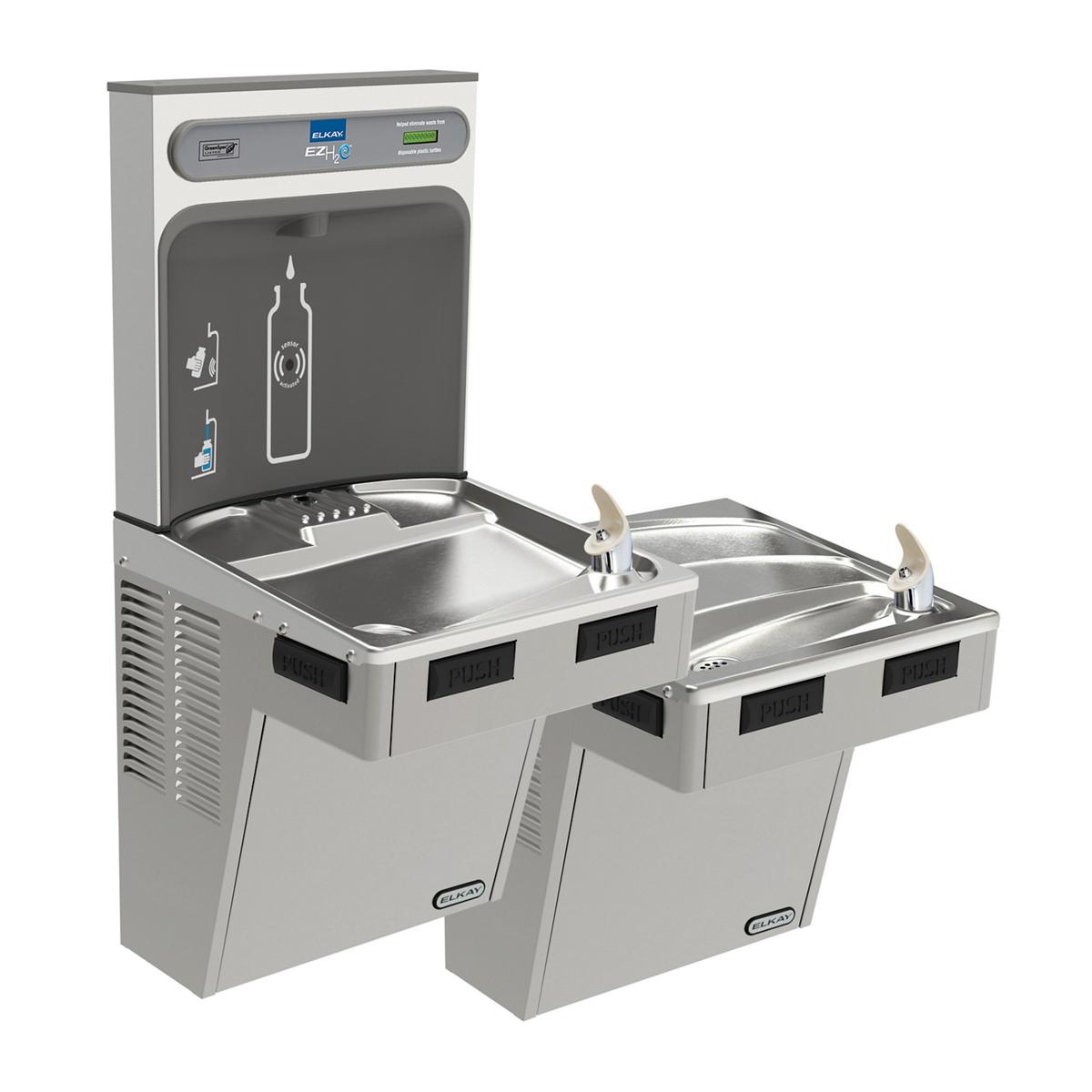 Elkay ezH2O Bottle Filling Station with Mechanically Activated Bi-Level ADA Cooler Non-Filtered Non-Refrigerated Light Gray