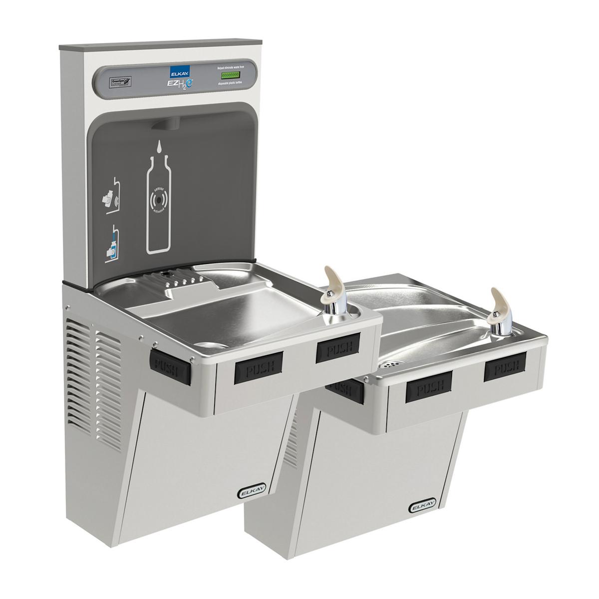 Elkay ezH2O Bottle Filling Station with Mechanically Activated Bi-Level ADA Cooler Non-Filtered Non-Refrigerated Stainless